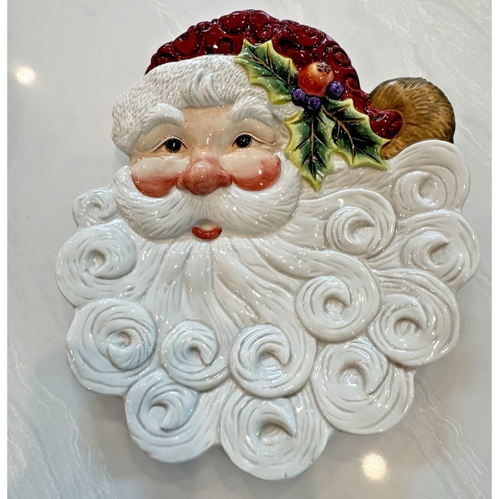 Fitz & Floyd Santa Face Plate Cookie Candy Dish Christmas Essentials